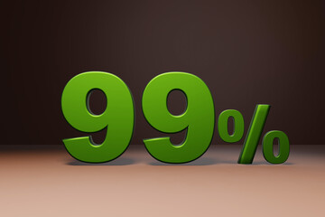 purchase promo marketing 99 percent off discount, favorable loan offer green text number 3d render