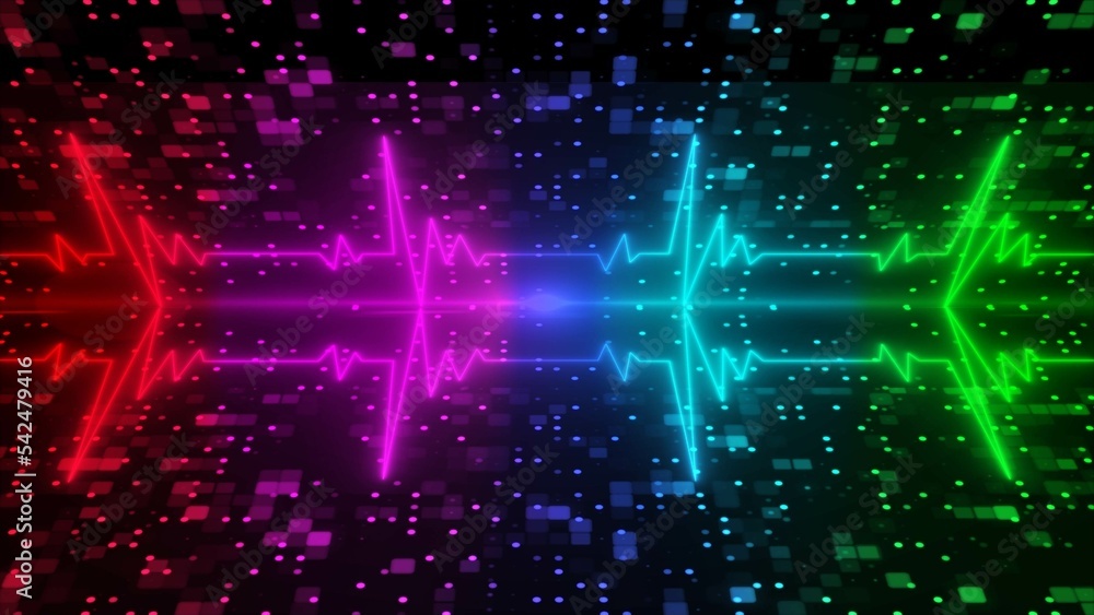 Poster futuristic technology background - multicolour frequency lines and different particles - 3d illustra