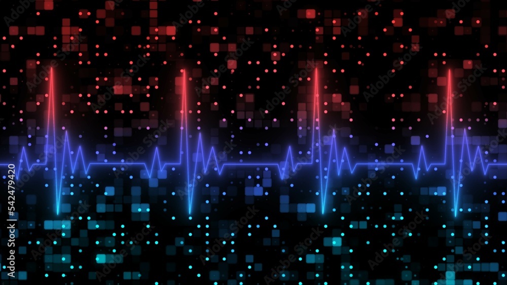 Aufkleber futuristic technology background - multicolour frequency lines and different particles - 3d illustra