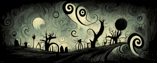 spooky halloween background with moon