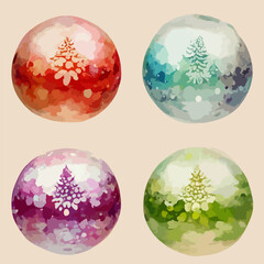 Seamless christmas decoration bubbles, watercolor xmas balls endless pattern. Multicolor