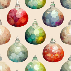 Seamless christmas decoration bubbles, watercolor balls background pattern. Winter collection