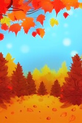 Obraz premium autumn landscape painting with clear blank background for product and text display. text display, clear background, painting rendering, illustration.