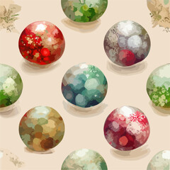 Seamless pattern christmas balls, aquarelle xmas balls endless background pattern. New-year holidays