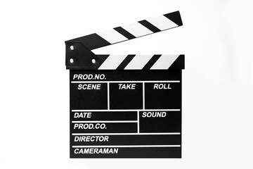 Fototapeta na wymiar slate blackboard movie start filming set text title white background