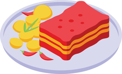 Red cake icon isometric vector. Food cuisine. Dinner balkan