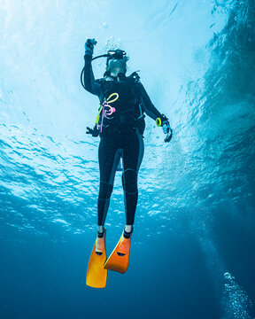 diver ascending to the surface in the South Andaman Sea