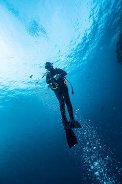 diver ascending to the surface in the South Andaman Sea