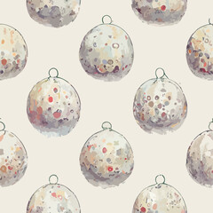 Seamless christmas decoration balls, aquarelle xmas balls endless pattern. Multicolor