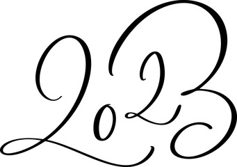 Calligraphy vintage vector lettering hand drawn black number text 2023. Happy New Year greeting card. Christmas illustration design
