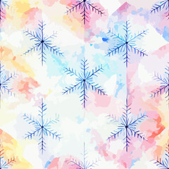 Fototapeta na wymiar Seamless pattern christmas snowflakes, aquarelle xmas endless pattern. Winter collection