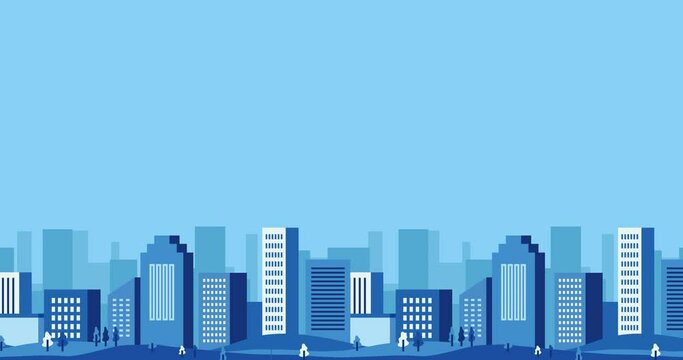 small blue gradient cartoon urban animation background under the screen display