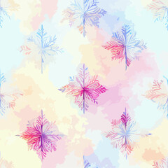 Fototapeta na wymiar Seamless christmass decoration snowflakes, watercolor background pattern. New-year collection