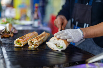 Balik ekmek - fish in bread, traditional Turkish street fast food, fish sanwich.