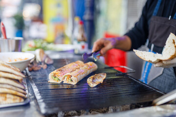 Balik ekmek - fish in bread, traditional Turkish street fast food, fish sanwich.