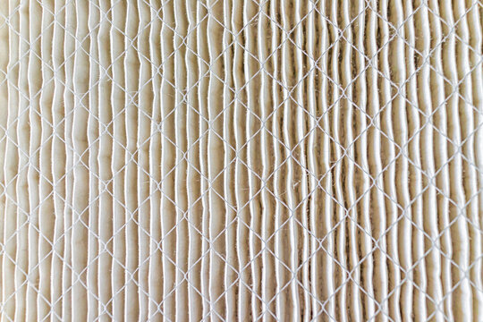 Macro Closeup Of Dirty Dusty AC Air Conditioner Filter For Home House With Metal Wire And Paper Filtration System With Dust And Dirt Pollen