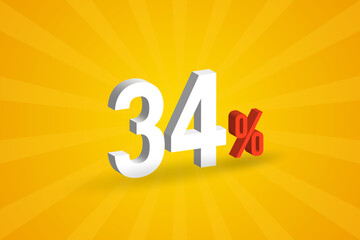 34% discount 3D text for sells and promotion.