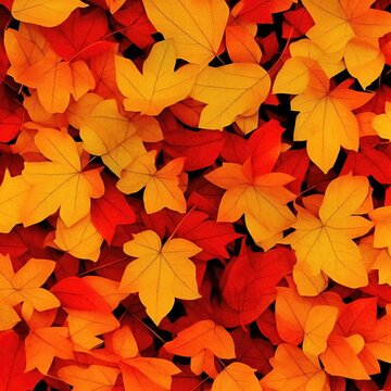 top and side view of piles of autumn maple leaves. rendering illustrator, painting style.