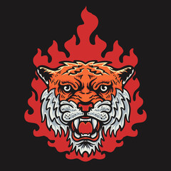 Tiger Head Fire Vector Illustration