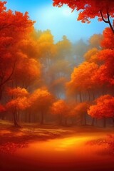 Naklejka na ściany i meble autumn landscape painting with clear blank background for product and text display. text display, clear background, painting rendering, illustration.