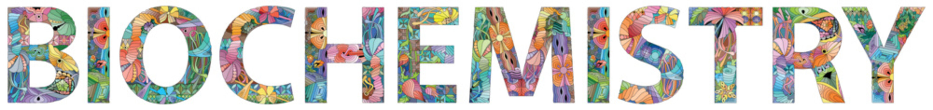 Word biochemistry with the symbol of peace. Vector decorative zentangle object