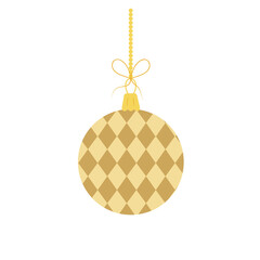 New year decorative hanging bauble  isolated on white background. Flat vector illustration 