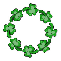 Fototapeta premium Round frame, bright green clover leaves, copy space, vector cartoon