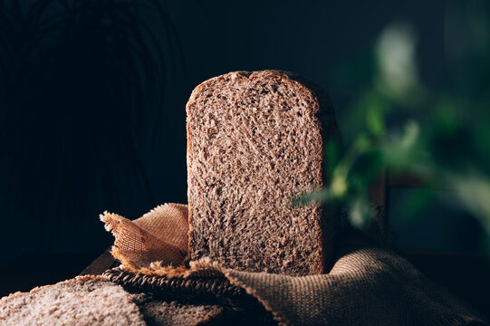 Sliced Homemade Wholemeal Bread. Easy Cooking At Bread Machine Of Healthy Bread From Alternative Flours At Home