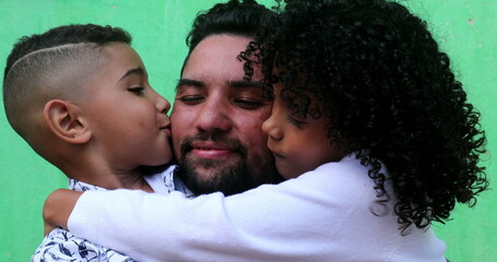 Father and children embrace, real love and affection. South american latin people