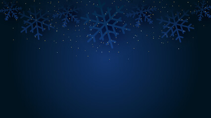 Navy christmas background with snowflakes and gold sequins - obrazy, fototapety, plakaty