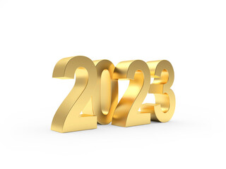Number 2023 made of gold isolated on white. 3D illustration