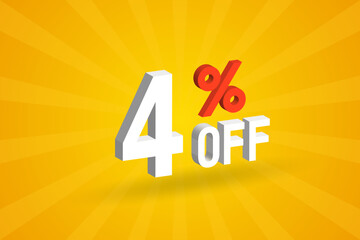 4 Percent off 3D Special promotional campaign design. 4% off 3D Discount Offer for Sale and marketing.