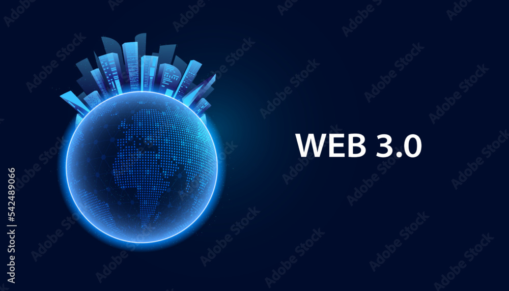 Poster abstract world smart city technology blue dots modern web 3.0 concept is free access to information 