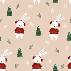 seamless pattern with christmas bunny