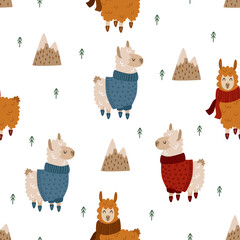 seamless pattern with christmas llama