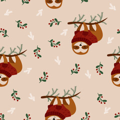 seamless pattern with christmas sloth