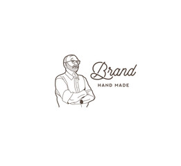 Logo with a man with crossed arms, vintage logo, illustration logo