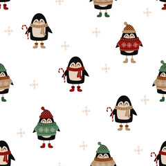 seamless pattern with christmas penguin