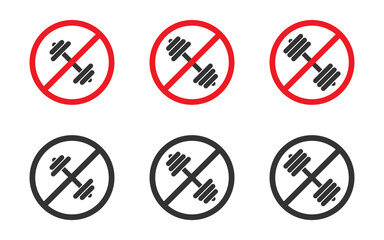 Dumbbell ban sign. Dumbbell forbidden symbol. Flat vector illustration.