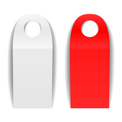 Red and white blank bottle neck hanger mockup. 3d rendering