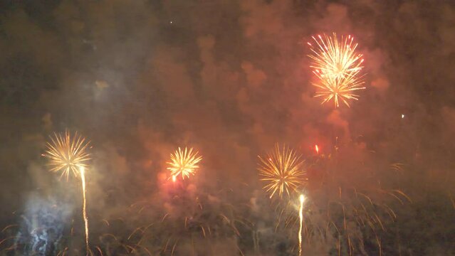 Fireworks show in the Bosphorus. Beautiful fireworks explosions. Light and fireworks. light show 4K video