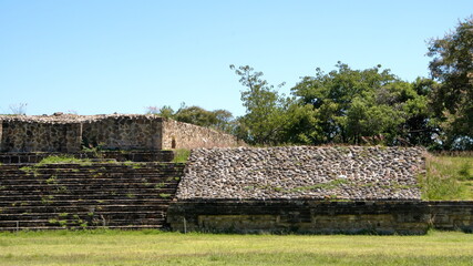 Steps and wall on a structure in Monte Alban, in Oaxaca, Mexico