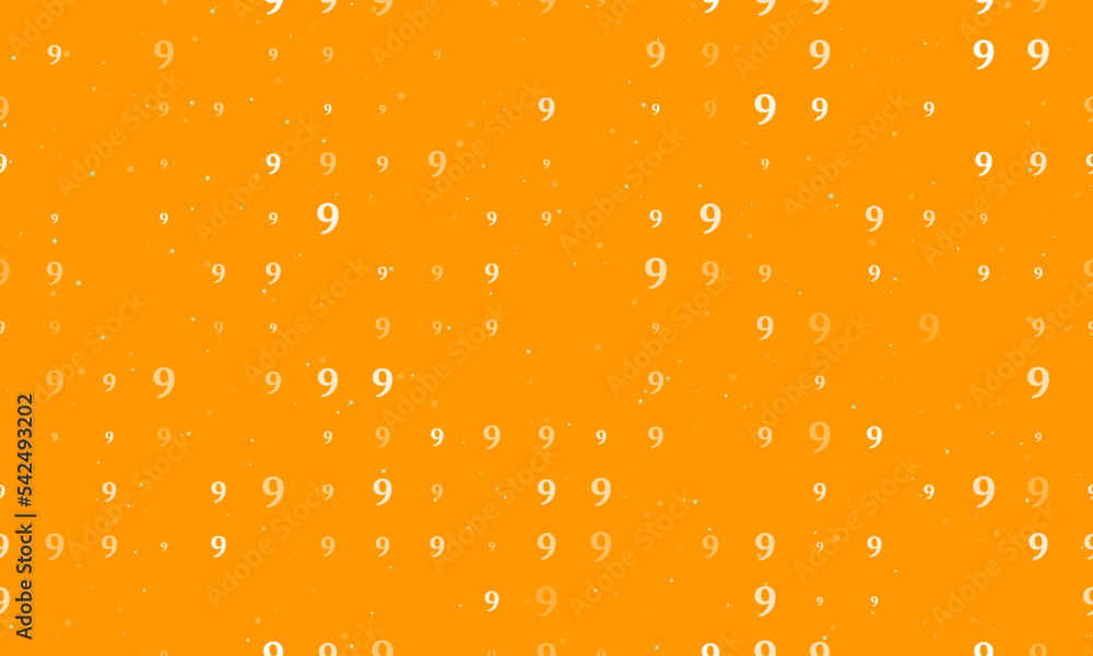 Poster seamless background pattern of evenly spaced white number nine symbols of different sizes and opacit