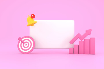 Empty reminder pop up, notification bell icon with darts and coins