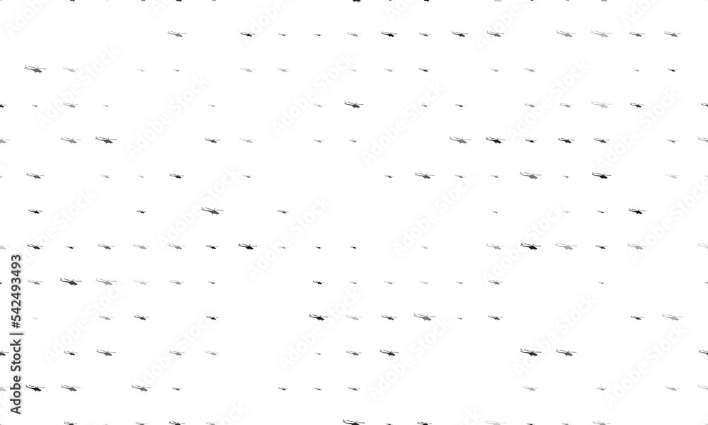 Poster seamless background pattern of evenly spaced black helicopter symbols of different sizes and opacity