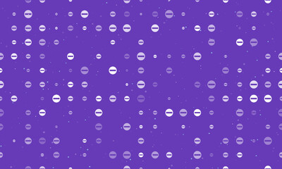 Seamless background pattern of evenly spaced white no entry road signs of different sizes and opacity. Vector illustration on deep purple background with stars