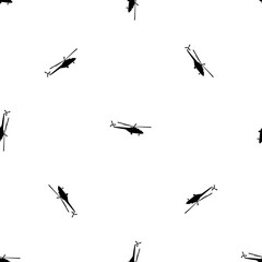 Seamless pattern of repeated black helicopter symbols. Elements are evenly spaced and some are rotated. Vector illustration on white background