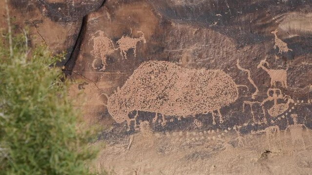 Native American Petroglyphs of Big Buffalo in Nine Mile Canyon part of the world's longest art gallery.