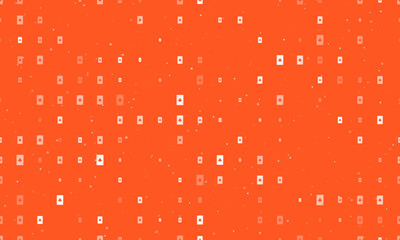 Seamless background pattern of evenly spaced white ace of clubs cards of different sizes and opacity. Vector illustration on deep orange background with stars