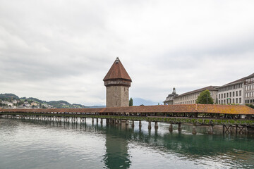 Chapel Bridge and Water Tower in Luzern, Switzerland.